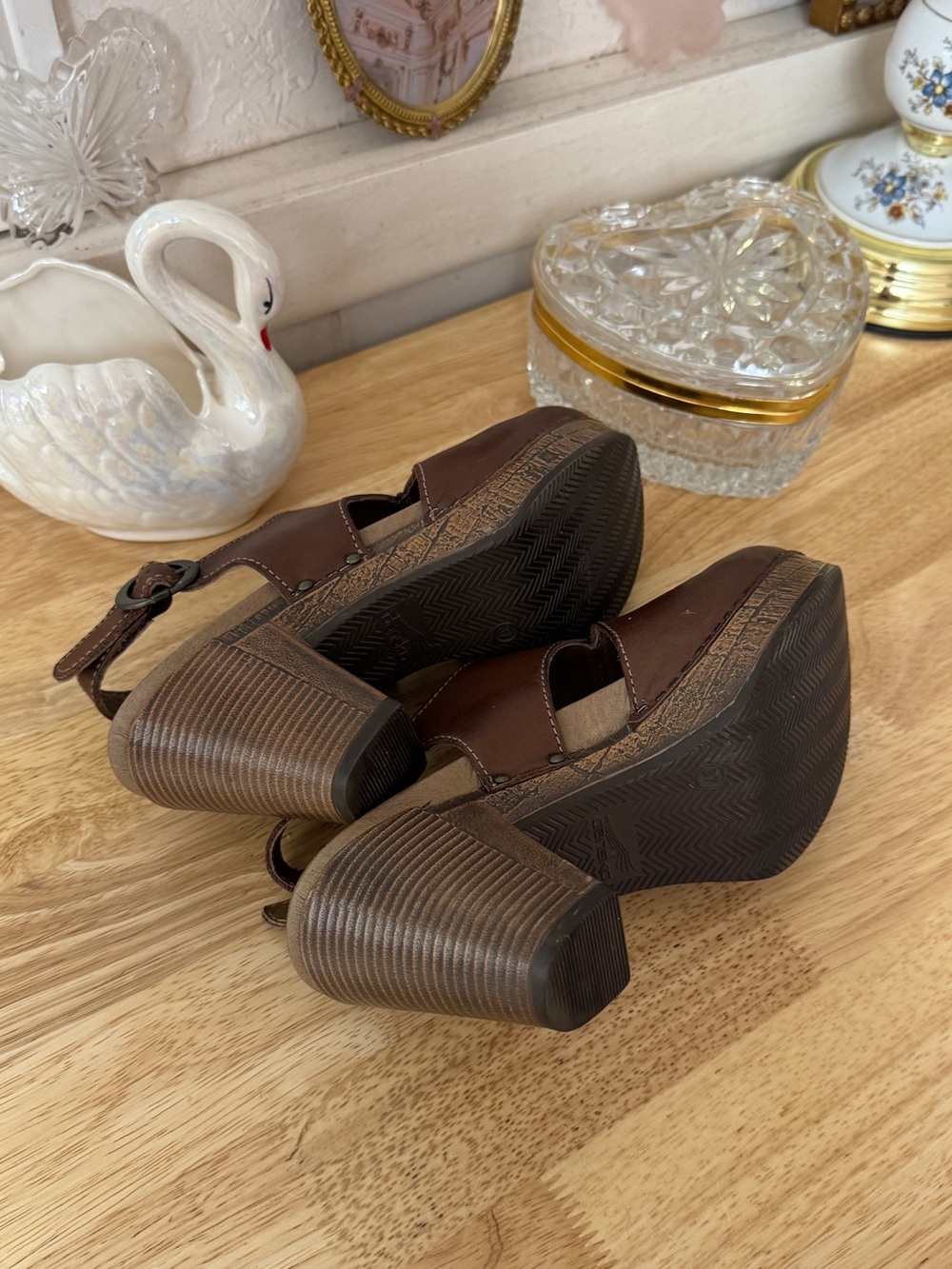 Dansko Brown Leather Platform Clogs EU 37 Y2K Boho Chunky Heeled Sandals - Picture 5 of 15